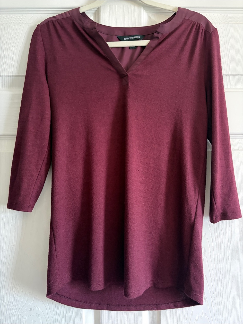 41 Hawthorn Women's V-Neck Tunic in Wine Burgundy XS Petite